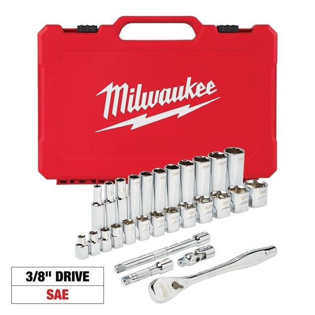 Milwaukee 48 - 22 - 9408 3/8in Drive 28pc Ratchet and Socket Set - SAE - Mississauga Hardware Centre Inc