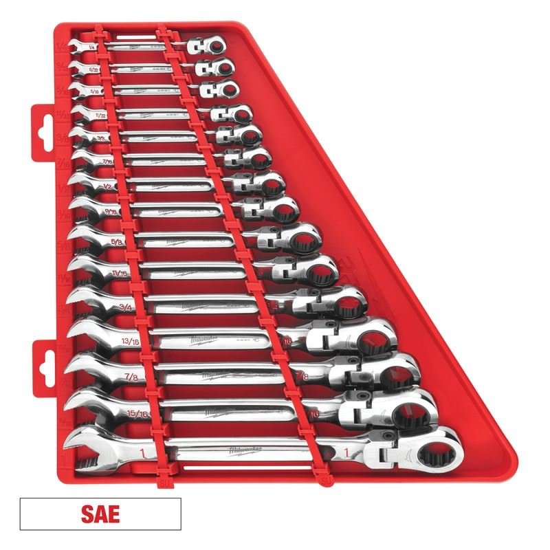 Milwaukee 48 - 22 - 9413 15pc Flex Head Ratcheting Combination Wrench Set - SAE - Mississauga Hardware Centre Inc