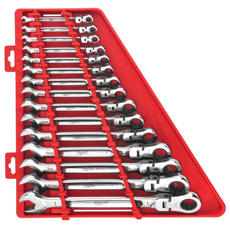 Milwaukee 48 - 22 - 9413 15pc Flex Head Ratcheting Combination Wrench Set - SAE - Mississauga Hardware Centre Inc