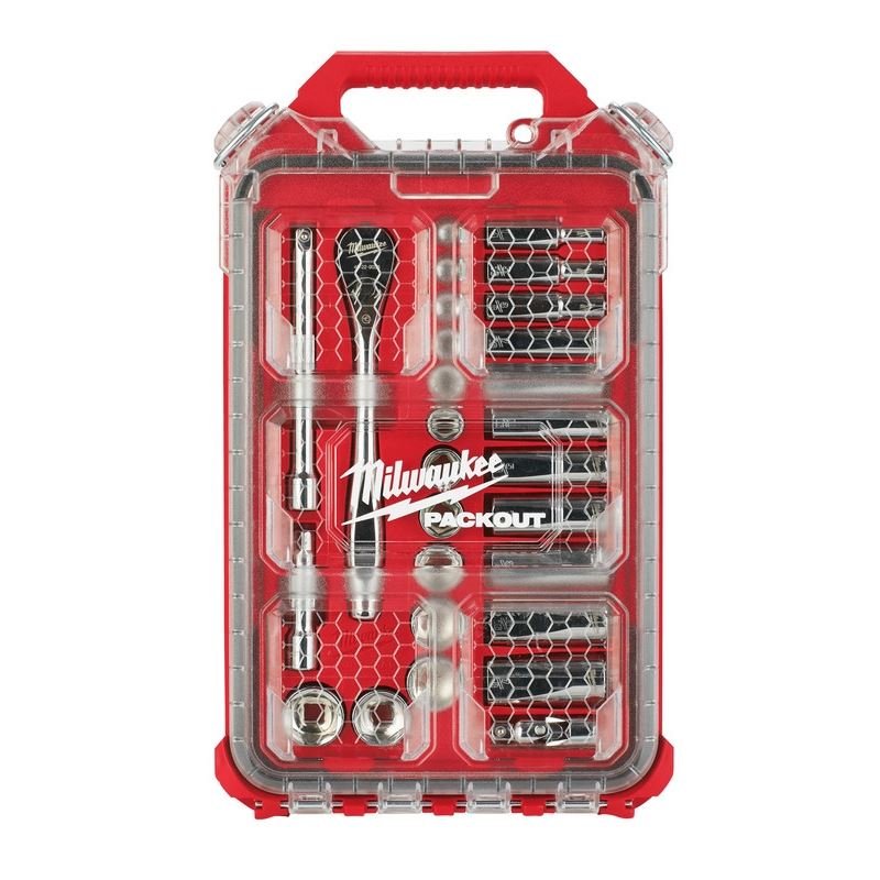 Milwaukee 48 - 22 - 9481 3/8in Drive 28pc Ratchet and Socket Set with PACKOUT Low - Profile Compact Organizer - SAE - Mississauga Hardware Centre Inc