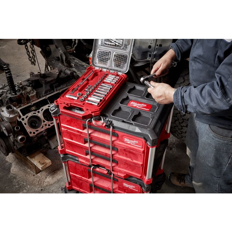 Milwaukee 48 - 22 - 9481 3/8in Drive 28pc Ratchet and Socket Set with PACKOUT Low - Profile Compact Organizer - SAE - Mississauga Hardware Centre Inc