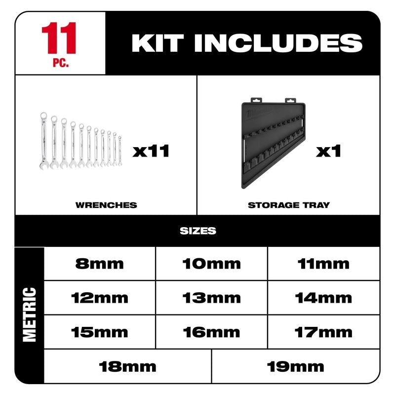 Milwaukee 48 - 22 - 9511 11pc Metric Combination Wrench Set - Mississauga Hardware Centre Inc