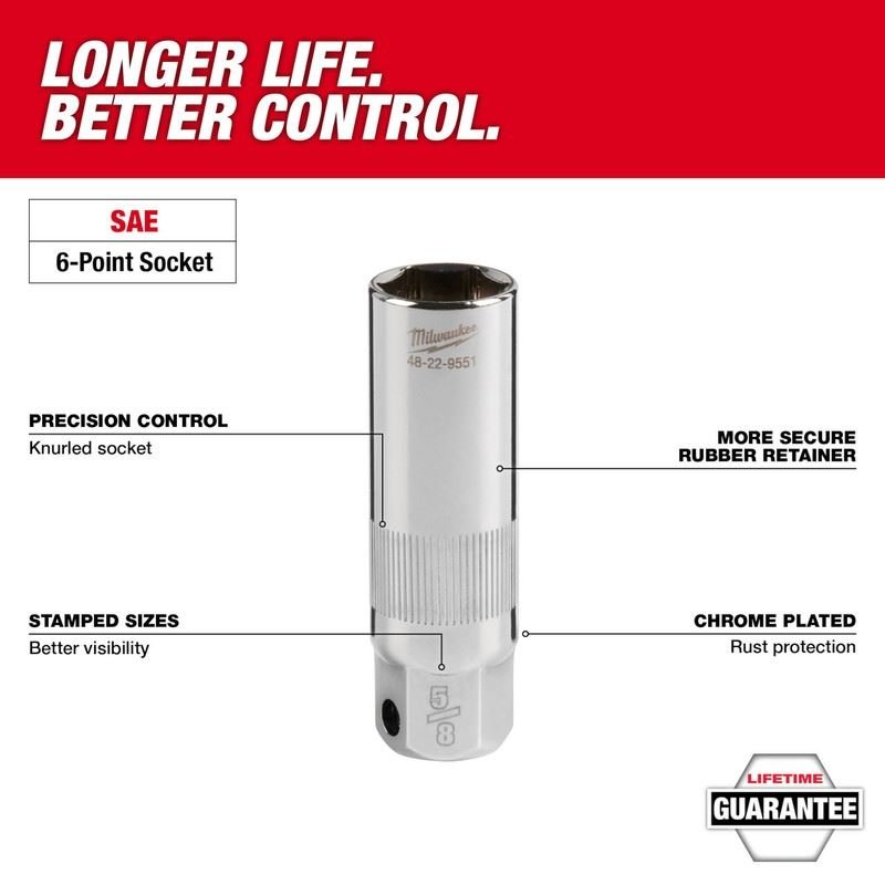 Milwaukee 48 - 22 - 9551 3/8in Drive 5/8in Spark Plug Socket - Mississauga Hardware Centre Inc