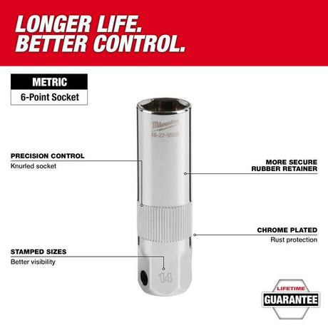 Milwaukee 48 - 22 - 9555 3/8in Drive 14MM Spark Plug Socket - Mississauga Hardware Centre Inc