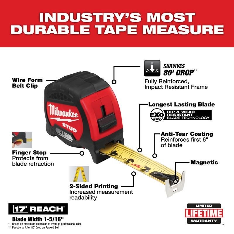 Milwaukee 48 - 22 - 9725M Magnetic STUD Magnetic Tape Measure - Mississauga Hardware Centre Inc