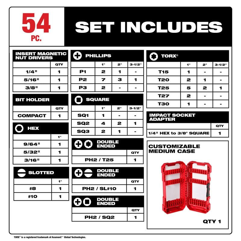 Milwaukee 48 - 32 - 4010 SHOCKWAVE Impact Duty Driver Bit Set - 54PC - Mississauga Hardware Centre Inc