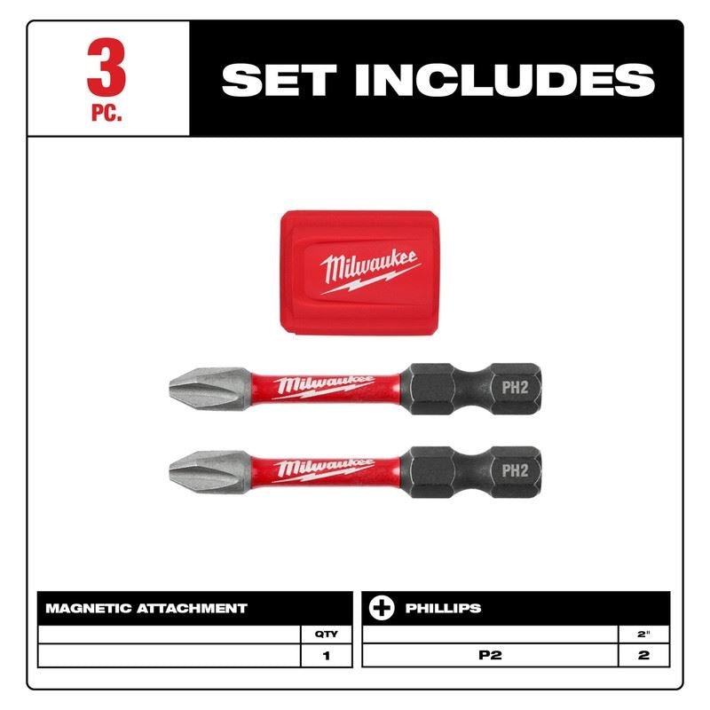 Milwaukee 48 - 32 - 4550 SHOCKWAVE Impact Duty Magnetic Attachment and PH2 Bit Set - 3PC - Mississauga Hardware Centre Inc