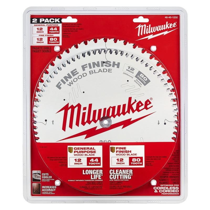 Milwaukee 48 - 40 - 1232 Circular Saw Two - Pack Wood Cutting Blades 12in 44T + 80T - Mississauga Hardware Centre Inc