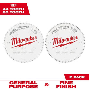 Milwaukee 48 - 40 - 1232 Circular Saw Two - Pack Wood Cutting Blades 12in 44T + 80T - Mississauga Hardware Centre Inc
