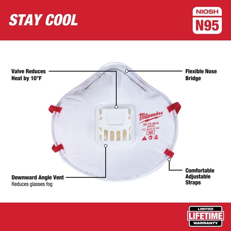 Milwaukee 48 - 73 - 4014 10PK Valved N95 Respirator - Mississauga Hardware Centre Inc