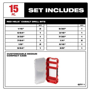 Milwaukee 48 - 89 - 2370 RED HELIX Cobalt Drill Bit Set - 15PC - Mississauga Hardware Centre Inc