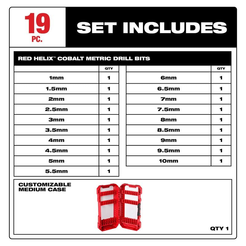 Milwaukee 48 - 89 - 2530 RED HELIX Cobalt Metric Drill Bit Set - 19PC - Mississauga Hardware Centre Inc