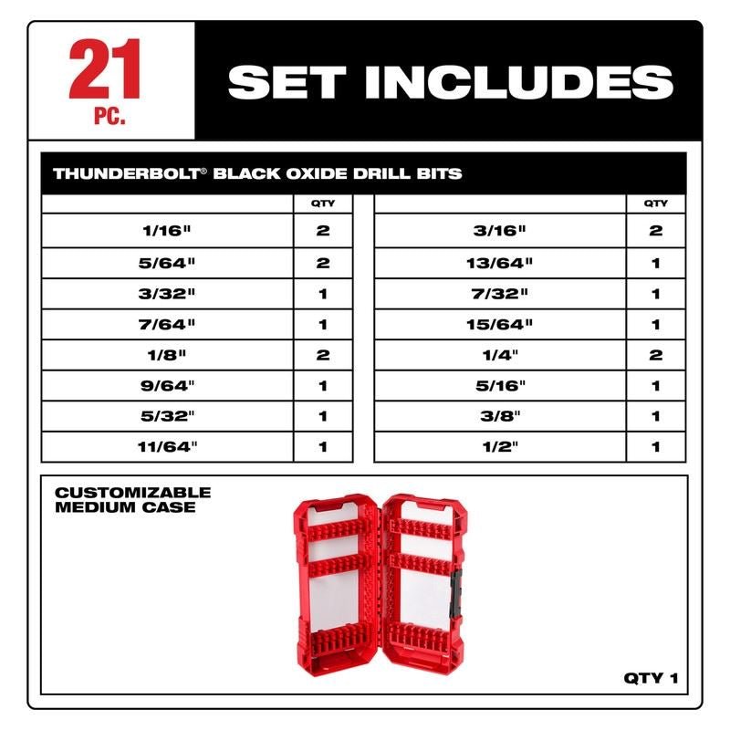 Milwaukee 48 - 89 - 2801 THUNDERBOLT Black Oxide Drill Bit Set - 21PC - Mississauga Hardware Centre Inc