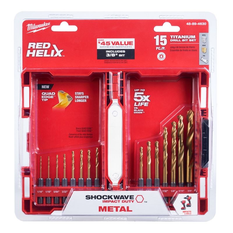 Milwaukee 48 - 89 - 4630 SHOCKWAVE Impact - Duty Titanium Drill Bit Set (15 - Piece) - Mississauga Hardware Centre Inc