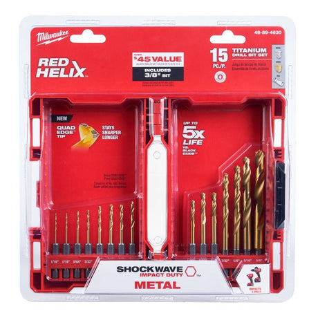 Milwaukee 48 - 89 - 4630 SHOCKWAVE Impact - Duty Titanium Drill Bit Set (15 - Piece) - Mississauga Hardware Centre Inc