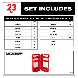 Milwaukee 48 - 89 - 4631 SHOCKWAVE Impact Duty RED HELIX Titanium Drill Bit Set - 23PC - Mississauga Hardware Centre Inc