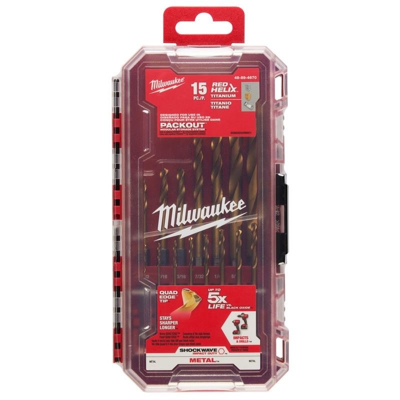 Milwaukee 48 - 89 - 4670 SHOCKWAVE Impact Duty RED HELIX Titanium Drill Bit Set - 15PC - Mississauga Hardware Centre Inc