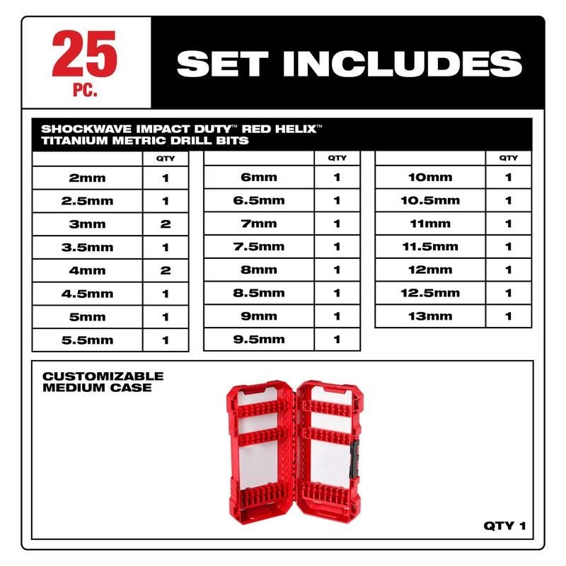Milwaukee 48 - 89 - 4861 SHOCKWAVE Impact Duty RED HELIX Titanium Metric Drill Bit Set - 25PC - Mississauga Hardware Centre Inc