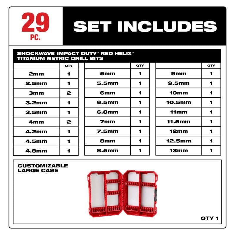 Milwaukee 48 - 89 - 4862 SHOCKWAVE Impact Duty RED HELIX Titanium Metric Drill Bit Set - 29PC - Mississauga Hardware Centre Inc