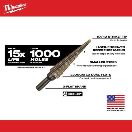 Milwaukee 48 - 89 - 9281 No.1 (1/8 - 1/2 in) Cobalt Step Drill Bit - Mississauga Hardware Centre Inc