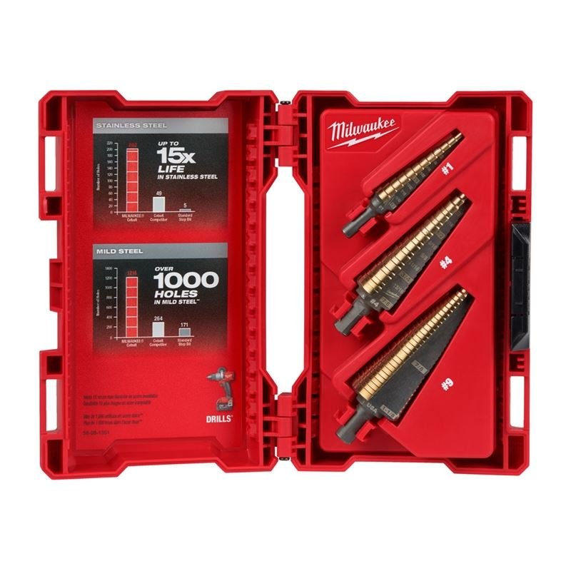 Milwaukee 48 - 89 - 9291 3PC COBALT STEP DRILL BIT SET (No.1, No.4, No.9) - Mississauga Hardware Centre Inc