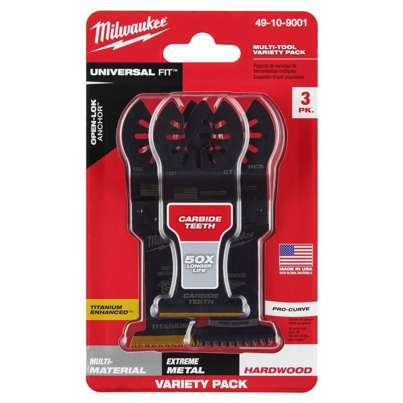 Milwaukee 49 - 10 - 9001 OPEN - LOK 3pc All Purpose Multi - Tool Blade Variety Pack - Mississauga Hardware Centre Inc