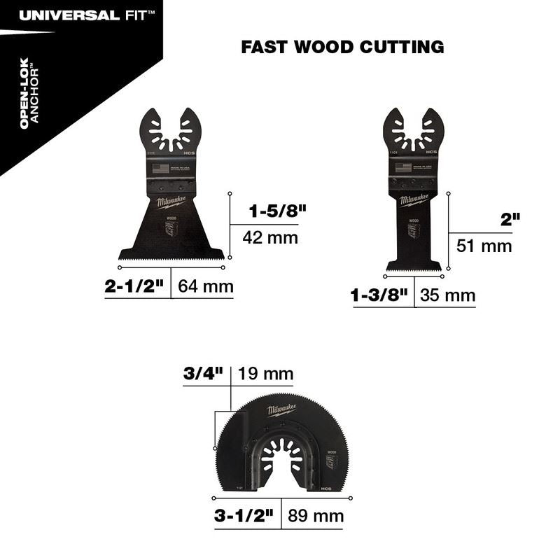 Milwaukee 49 - 10 - 9004 OPEN - LOK 3pc Wood Cutting Multi - Tool Blade Variety Pack - Mississauga Hardware Centre Inc