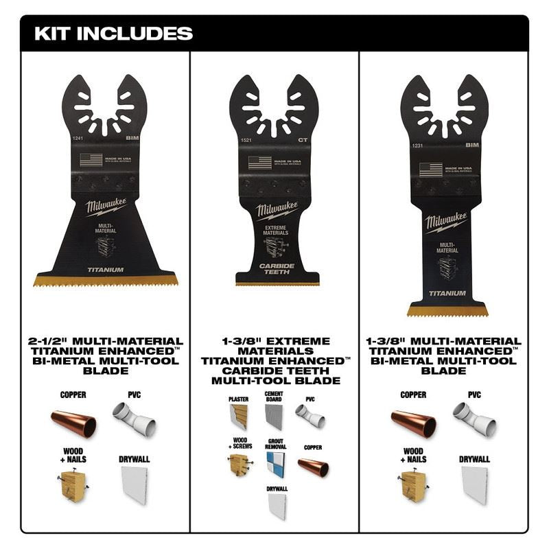 Milwaukee 49 - 10 - 9005 OPEN - LOK 3pc Multi - Material Cutting Multi - Tool Blade Variety Pack - Mississauga Hardware Centre Inc