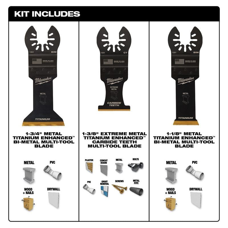 Milwaukee 49 - 10 - 9006 OPEN - LOK 3pc Metal Cutting Multi - Tool Blade Variety Pack - Mississauga Hardware Centre Inc