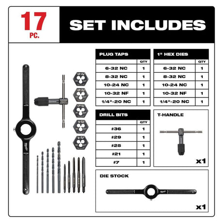 Milwaukee 49 - 22 - 5600 17PC SAE Tap and Die Set - Mississauga Hardware Centre Inc