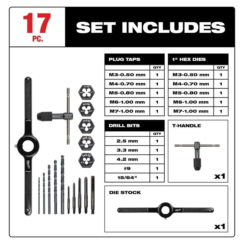 Milwaukee 49 - 22 - 5601 17PC Metric Tap and Die Set - Mississauga Hardware Centre Inc