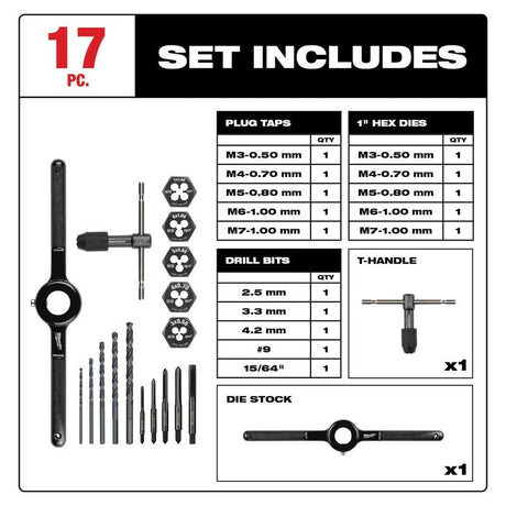 Milwaukee 49 - 22 - 5601 17PC Metric Tap and Die Set - Mississauga Hardware Centre Inc