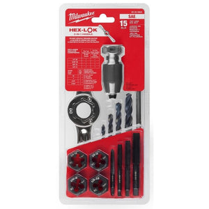 Milwaukee 49 - 22 - 5602 15PC SAE Tap and Die Set with Hex - LOK 2 - in - 1 Handle - Mississauga Hardware Centre Inc