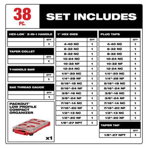 Milwaukee 49 - 22 - 5604 38PC SAE Tap and Die PACKOUT Set w/ Hex - LOK 2 - in - 1 Handle - Mississauga Hardware Centre Inc