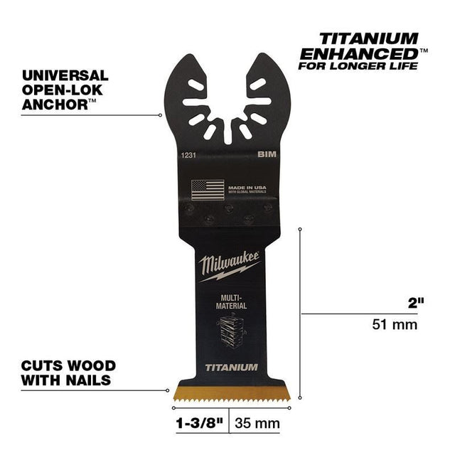 Milwaukee 49 - 25 - 1231 OPEN - LOK 1 - 3/8 in Titanium Enhanced Bi - Metal Multi - Material Blade 1 Pk - Mississauga Hardware Centre Inc