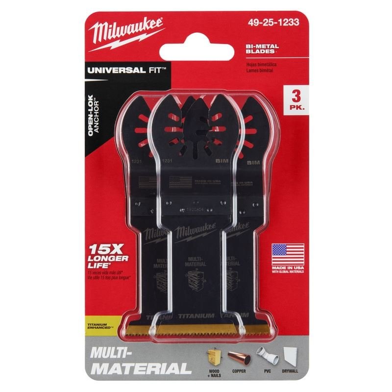 Milwaukee 49 - 25 - 1233 OPEN - LOK 1 - 3/8 in Titanium Enhanced Bi - Metal Multi - Material Blades 3 Pk - Mississauga Hardware Centre Inc