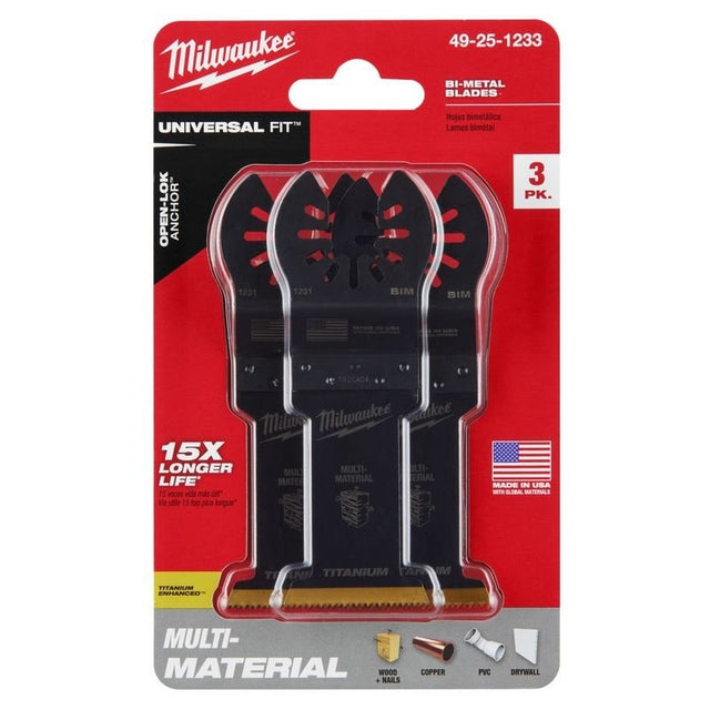Milwaukee 49 - 25 - 1233 OPEN - LOK 1 - 3/8 in Titanium Enhanced Bi - Metal Multi - Material Blades 3 Pk - Mississauga Hardware Centre Inc