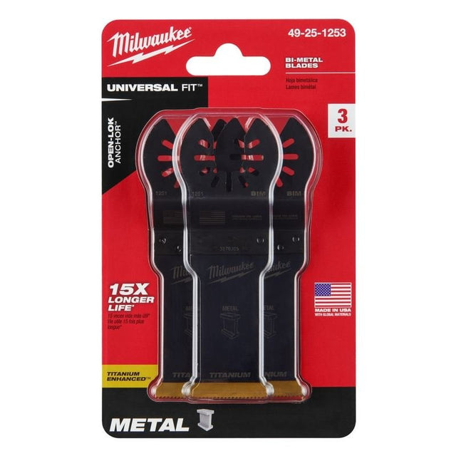 Milwaukee 49 - 25 - 1253 OPEN - LOK 1 - 1/8 in Titanium Enhanced Bi - Metal Metal Blades 3 Pk - Mississauga Hardware Centre Inc