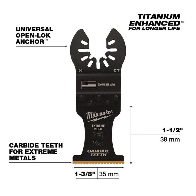 Milwaukee 49 - 25 - 1501 OPEN - LOK 1 - 3/8 in Titanium Enhanced Carbide Teeth Metal Blade 1 Pk - Mississauga Hardware Centre Inc