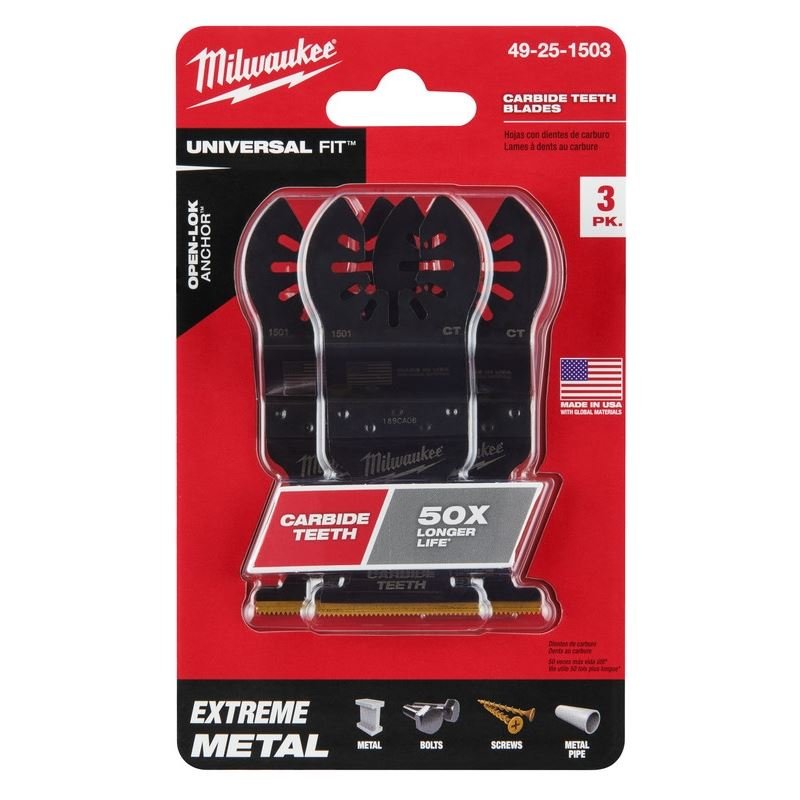 Milwaukee 49 - 25 - 1503 OPEN - LOK 1 - 3/8 in Titanium Enhanced Carbide Teeth Metal Blade 3 Pk - Mississauga Hardware Centre Inc