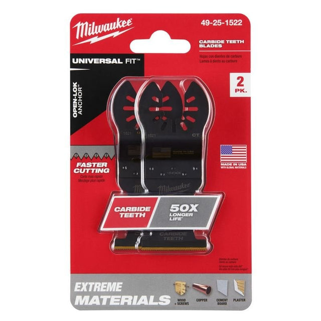 Milwaukee 49 - 25 - 1522 OPEN - LOK 1 - 3/8 in Titanium Enhanced Carbide Teeth Multi - Material Blade 2 Pk - Mississauga Hardware Centre Inc