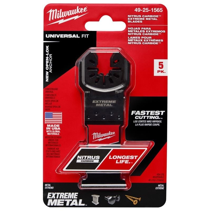 Milwaukee 49 - 25 - 1565 NITRUS CARBIDE Extreme Metal Universal Fit OPEN - LOK Multi - Tool Blade - 5pk - Mississauga Hardware Centre Inc