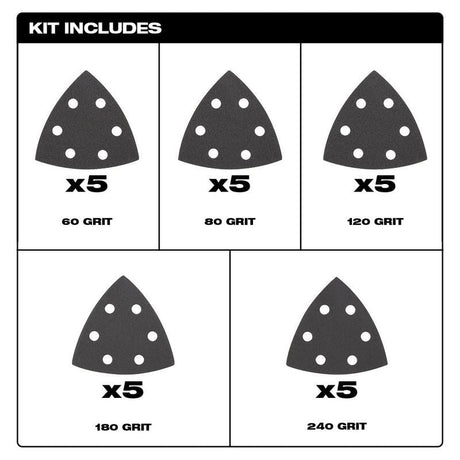 Milwaukee 49 - 25 - 2025 OPEN - LOK 3 - 1/2 in Triangle Sandpaper Variety Pack 25pc - Mississauga Hardware Centre Inc