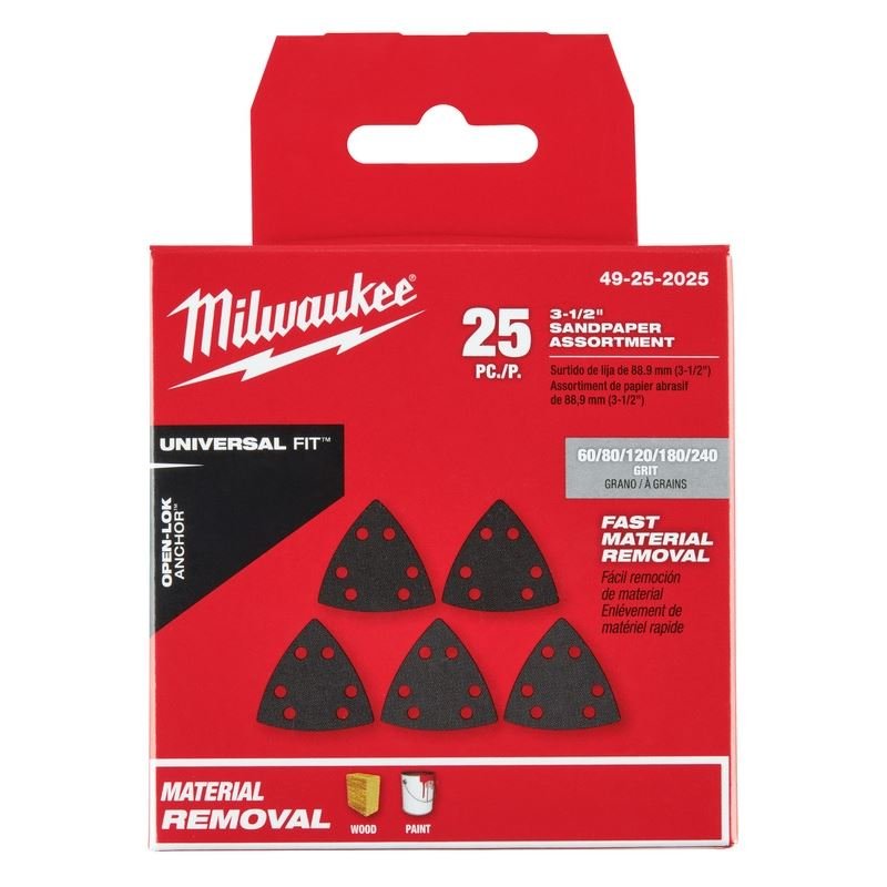 Milwaukee 49 - 25 - 2025 OPEN - LOK 3 - 1/2 in Triangle Sandpaper Variety Pack 25pc - Mississauga Hardware Centre Inc