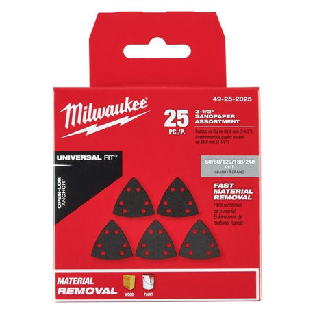 Milwaukee 49 - 25 - 2025 OPEN - LOK 3 - 1/2 in Triangle Sandpaper Variety Pack 25pc - Mississauga Hardware Centre Inc