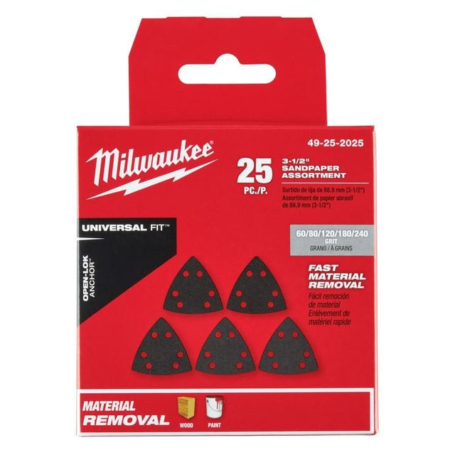 Milwaukee 49 - 25 - 2025 OPEN - LOK 3 - 1/2 in Triangle Sandpaper Variety Pack 25pc - Mississauga Hardware Centre Inc