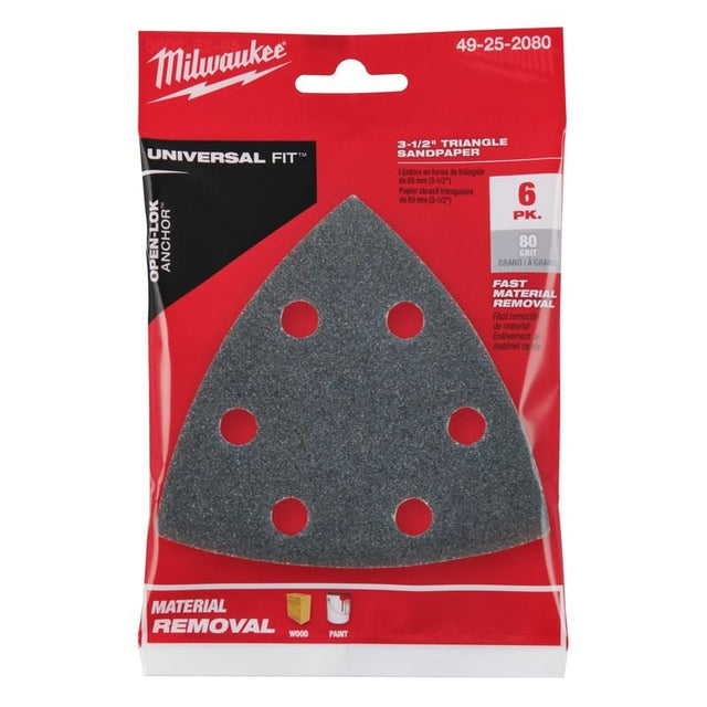 Milwaukee 49 - 25 - 2080 3 - 1/2 in 80 Grit Triangle Sandpaper 6 Pk - Mississauga Hardware Centre Inc