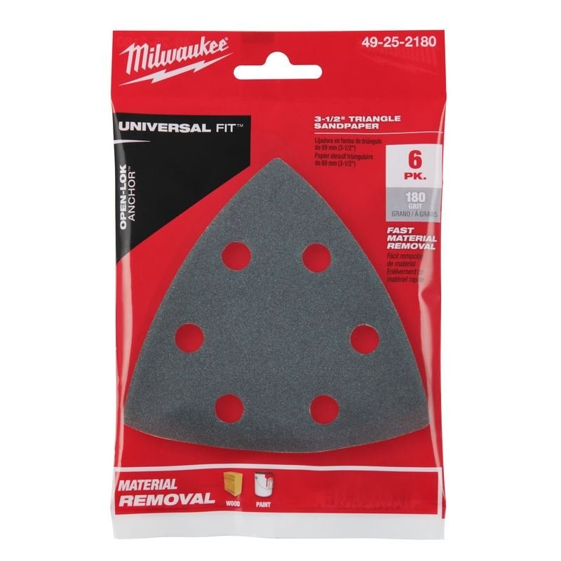 Milwaukee 49 - 25 - 2180 3 - 1/2 in 180 Grit Triangle Sandpaper 6 Pk - Mississauga Hardware Centre Inc