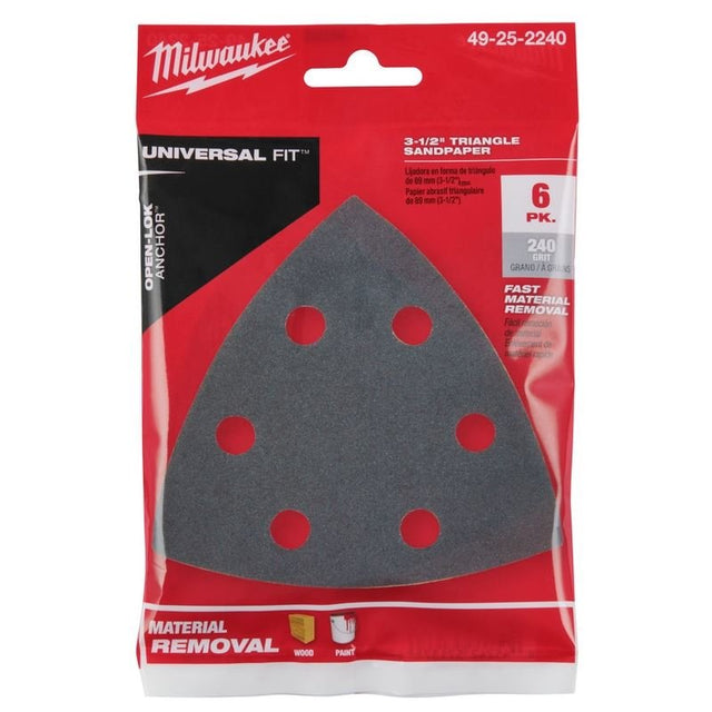Milwaukee 49 - 25 - 2240 3 - 1/2 in 240 Grit Triangle Sandpaper 6 Pk - Mississauga Hardware Centre Inc