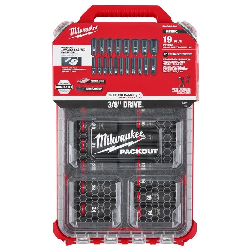 Milwaukee 49 - 66 - 6801 SHOCKWAVE Impact Duty Socket 3/8in Dr 19PC MM PACKOUT Set - Mississauga Hardware Centre Inc